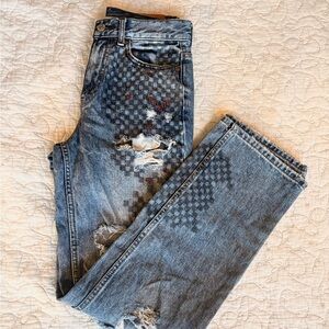 BDG Loose Straight Jean with checkered & red embroidered details